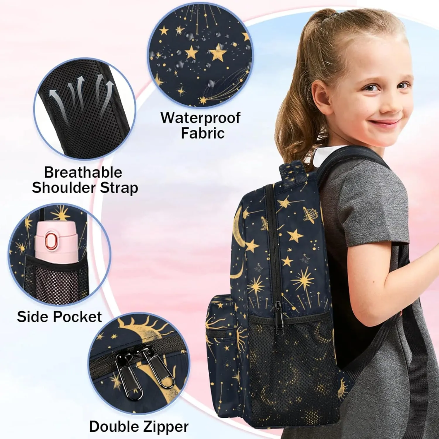 Custom Boho Sun Moon Backpack with Name Personalized Waterproof Casual Daypack Modern Stars Gothic Customize Laptop Backpacks for Women Men