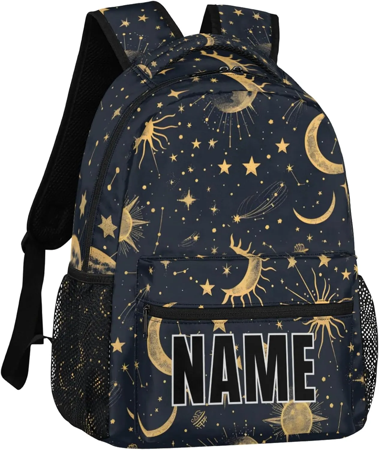 Custom Boho Sun Moon Backpack with Name Personalized Waterproof Casual Daypack Modern Stars Gothic Customize Laptop Backpacks for Women Men
