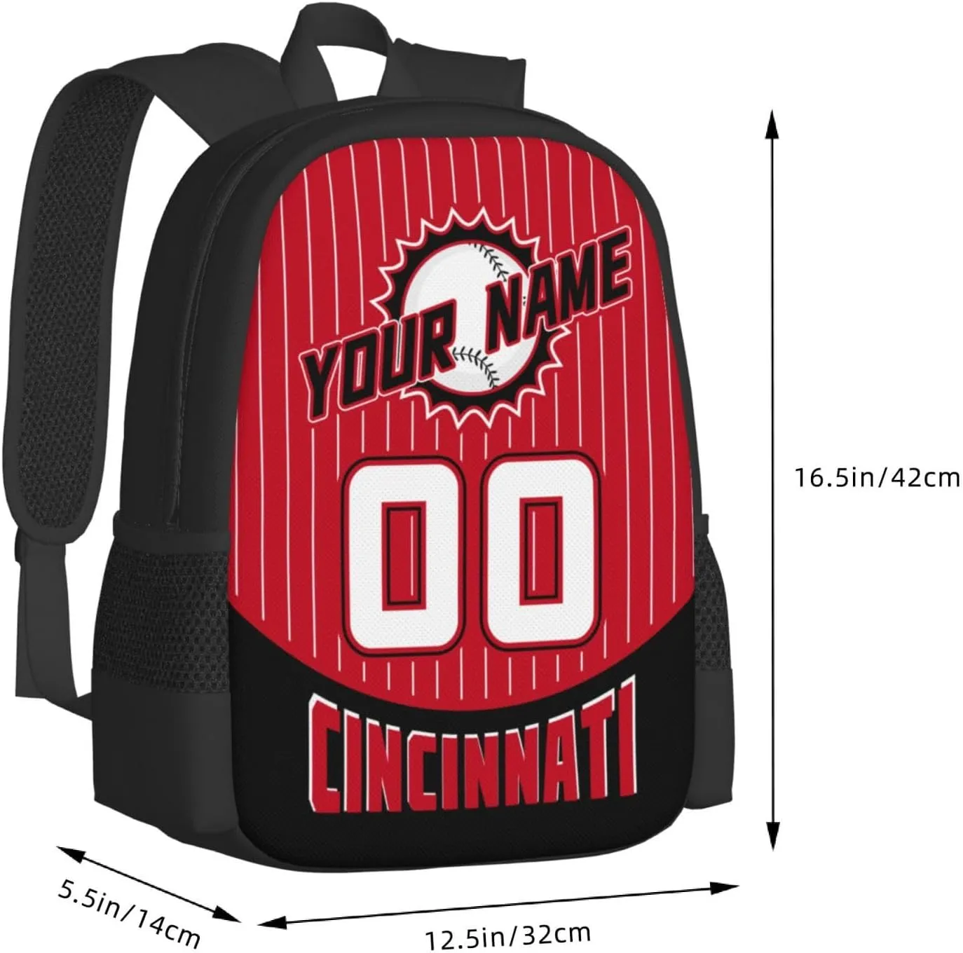 Custom Cincinnati Backpack for Boy Girl Personalized Name Number High Capacity School Backpacks Laptop Bag Casual Travel Backpack Men Women