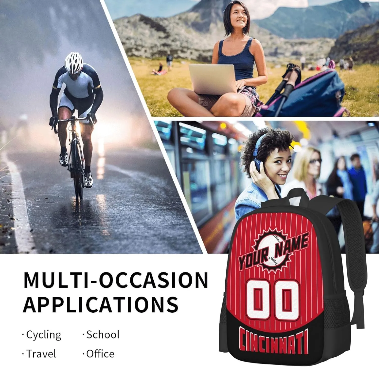 Custom Cincinnati Backpack for Boy Girl Personalized Name Number High Capacity School Backpacks Laptop Bag Casual Travel Backpack Men Women