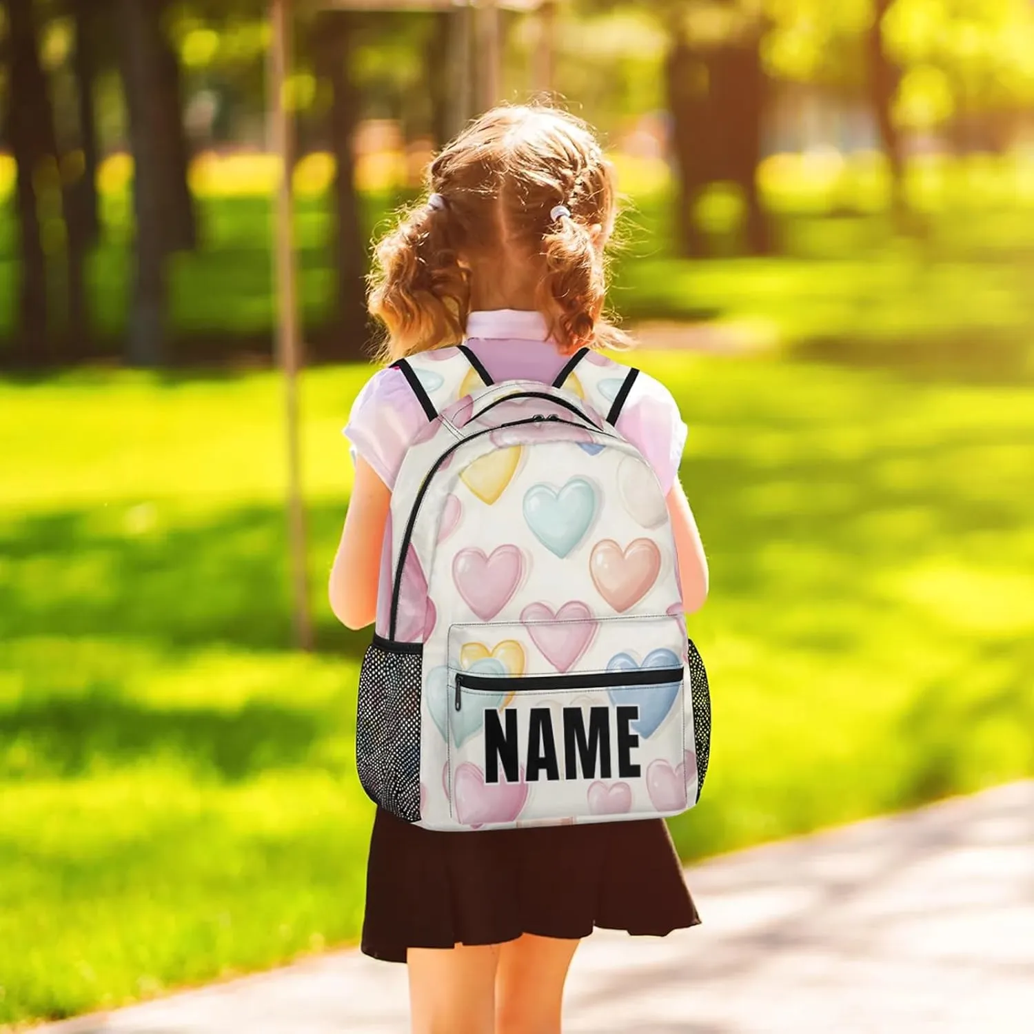 Custom Colorful Heart Backpack with Name Personalized Waterproof Casual Daypack Rainbow Romantic Customize Laptop Backpacks for Women Men