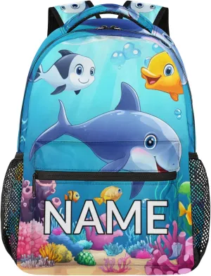 Custom Cute Dolphin Backpack with Name Personalized Waterproof Casual Daypack Blue Sea World Customize Laptop Backpacks for Women Men