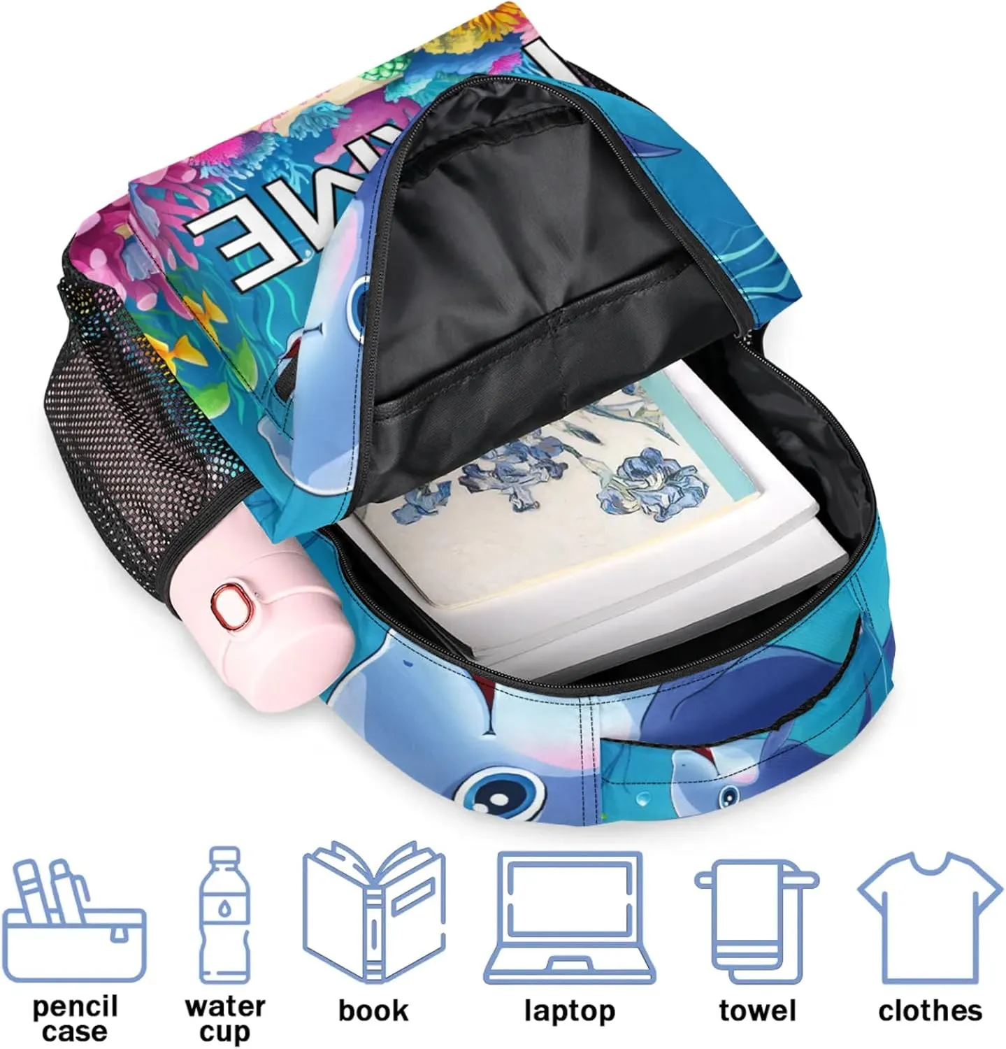Custom Cute Dolphin Backpack with Name Personalized Waterproof Casual Daypack Blue Sea World Customize Laptop Backpacks for Women Men