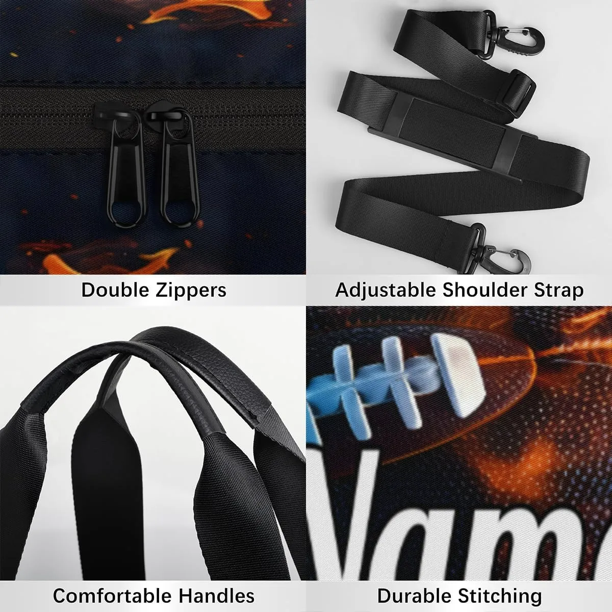Custom Dance Duffel Bag Sport Backpacks Gyms and Weekend Overnight Travel Duffle Bag Birthday Christmas Halloween Waterproof, American Football Fire Ball