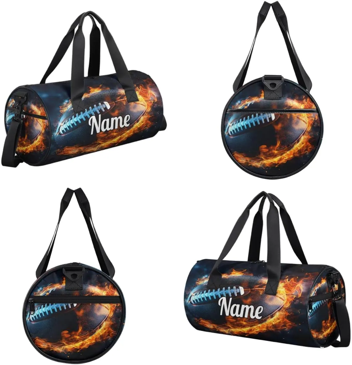 Custom Dance Duffel Bag Sport Backpacks Gyms and Weekend Overnight Travel Duffle Bag Birthday Christmas Halloween Waterproof, American Football Fire Ball
