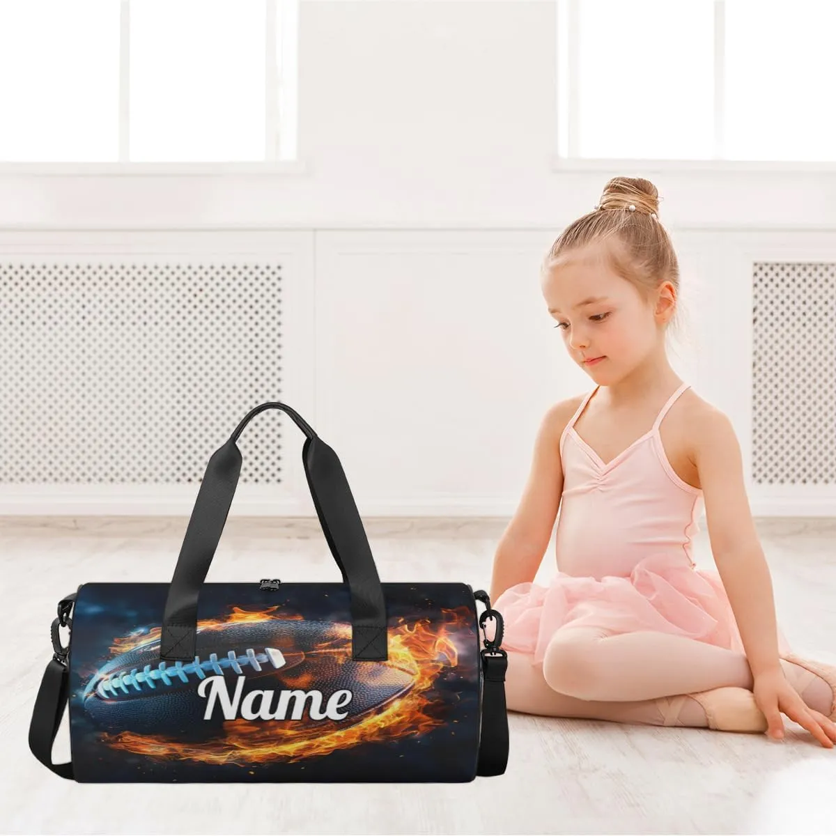 Custom Dance Duffel Bag Sport Backpacks Gyms and Weekend Overnight Travel Duffle Bag Birthday Christmas Halloween Waterproof, American Football Fire Ball