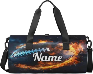Custom Dance Duffel Bag Sport Backpacks Gyms and Weekend Overnight Travel Duffle Bag Birthday Christmas Halloween Waterproof, American Football Fire Ball