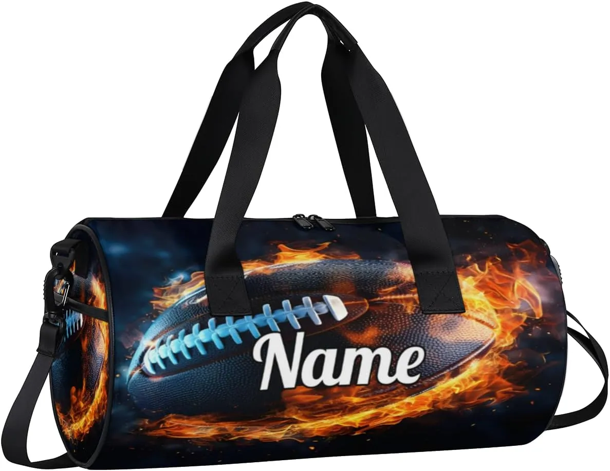 Custom Dance Duffel Bag Sport Backpacks Gyms and Weekend Overnight Travel Duffle Bag Birthday Christmas Halloween Waterproof, American Football Fire Ball