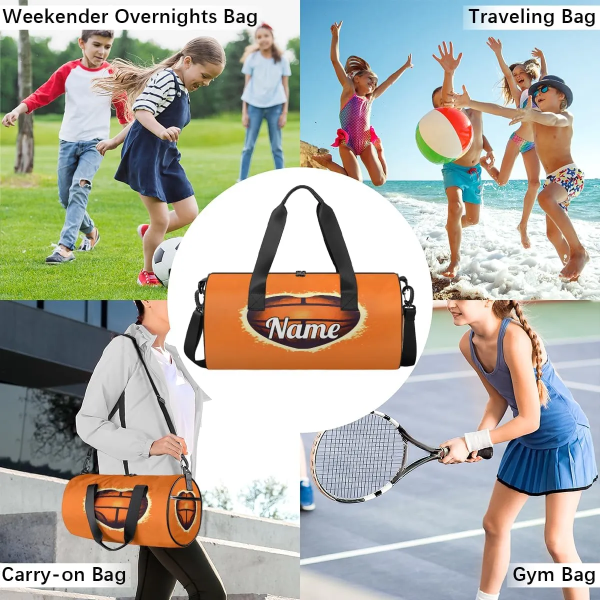 Custom Dance Duffel Bag Sport Backpacks Gyms and Weekend Overnight Travel Duffle Bag Birthday Christmas Halloween Waterproof, Basketballs Heart