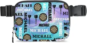 Custom Darts Fanny Pack for Women Men, Personalized Name Waist Packs Crossbody Belt Bag with Adjustable Strap for Sports Travel Workout Running Hiking, Blue Purple