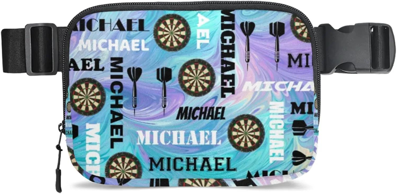 Custom Darts Fanny Pack for Women Men, Personalized Name Waist Packs Crossbody Belt Bag with Adjustable Strap for Sports Travel Workout Running Hiking, Blue Purple