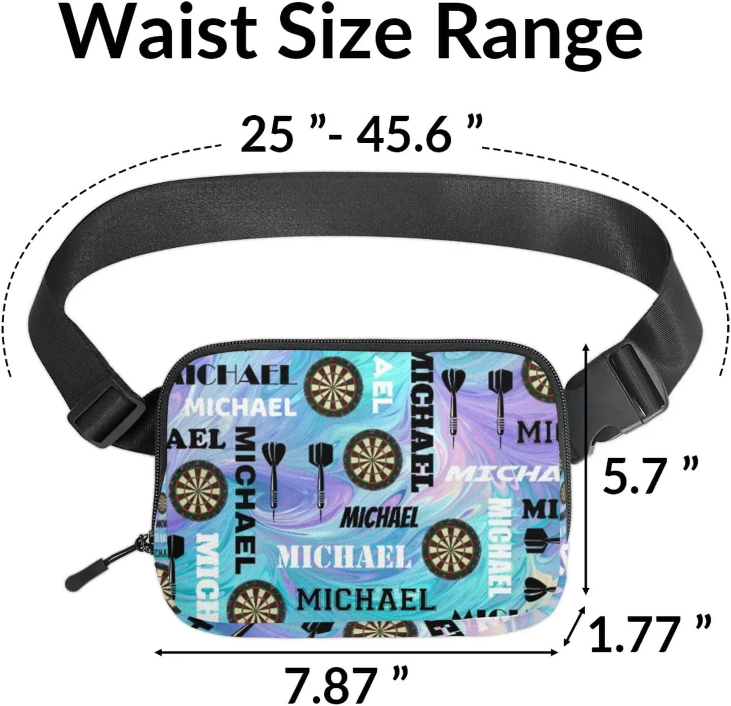 Custom Darts Fanny Pack for Women Men, Personalized Name Waist Packs Crossbody Belt Bag with Adjustable Strap for Sports Travel Workout Running Hiking, Blue Purple