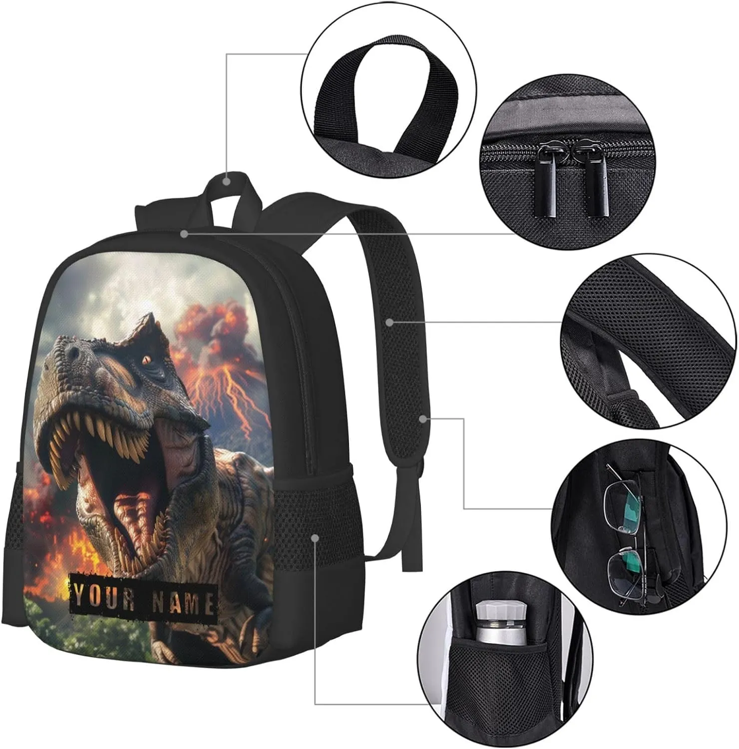 Custom Dinosaur Backpack,Personalized Cartoon Daypacks With Name/Text,Customized Laptop Backpack For Women Men,Casual Travel Computer Bag For Work Travel Camping(16.5in)