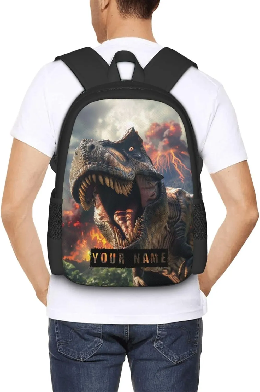 Custom Dinosaur Backpack,Personalized Cartoon Daypacks With Name/Text,Customized Laptop Backpack For Women Men,Casual Travel Computer Bag For Work Travel Camping(16.5in)