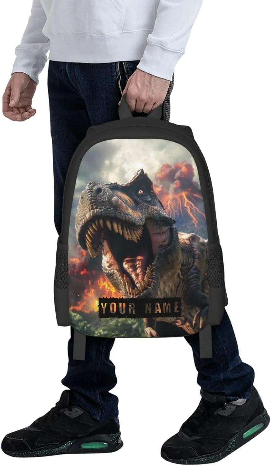 Custom Dinosaur Backpack,Personalized Cartoon Daypacks With Name/Text,Customized Laptop Backpack For Women Men,Casual Travel Computer Bag For Work Travel Camping(16.5in)