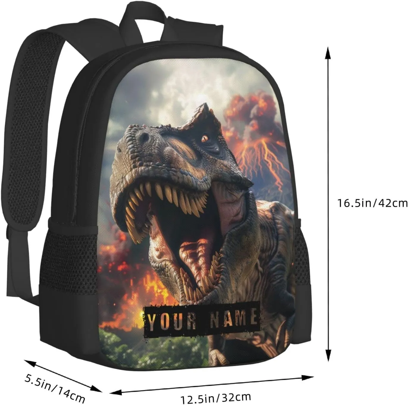 Custom Dinosaur Backpack,Personalized Cartoon Daypacks With Name/Text,Customized Laptop Backpack For Women Men,Casual Travel Computer Bag For Work Travel Camping(16.5in)