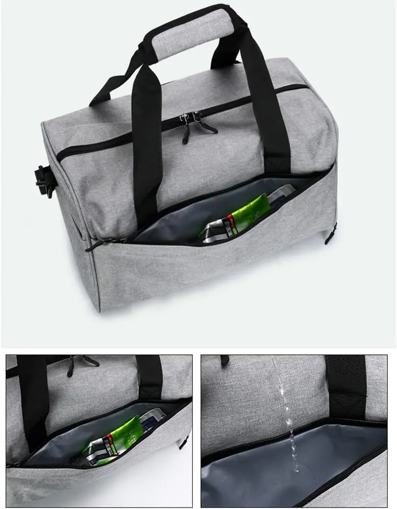Custom Duffel Bag with Name Logo Image Personalized Travel Sports Gym Yoga Beach Bag with Dry Wet Pocket Shoes Compartment for Men Women (grey)