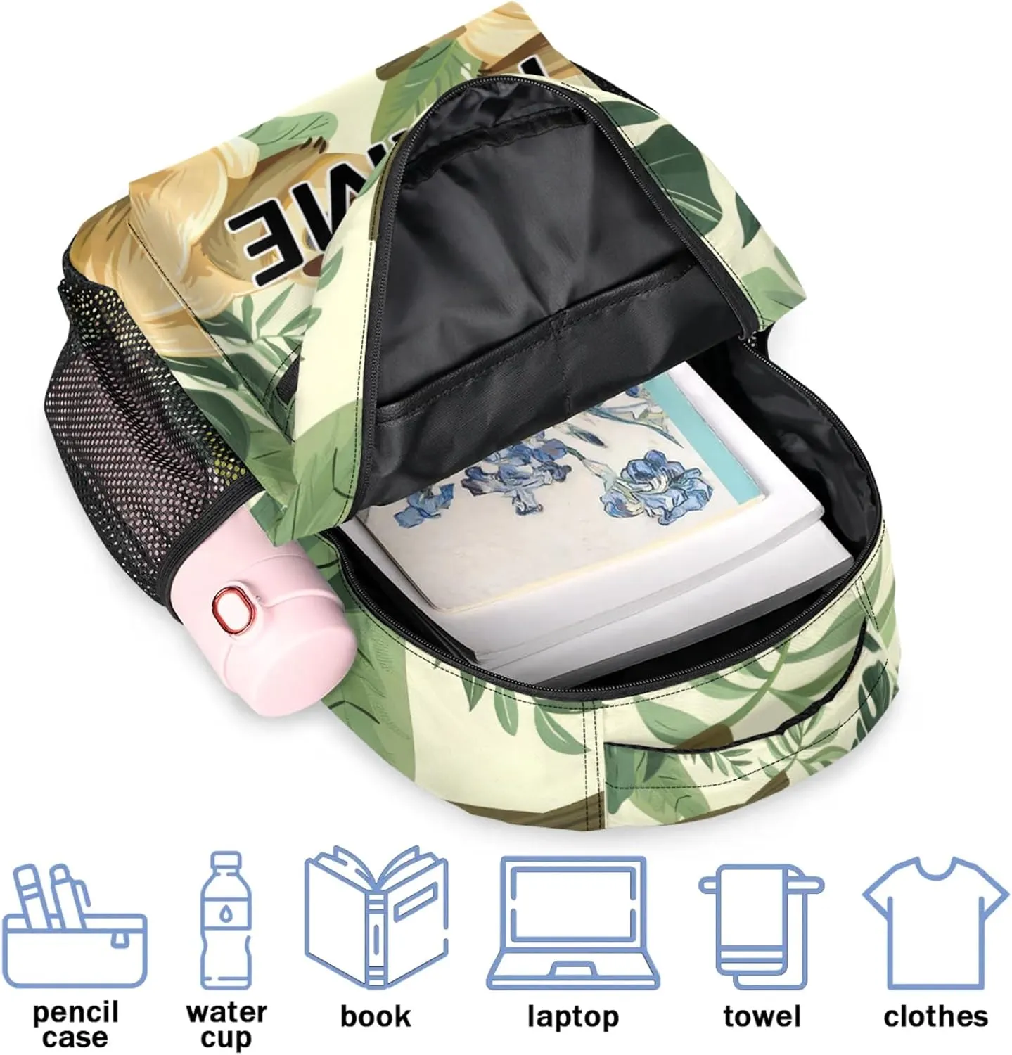 Custom Funny Sloth Backpack with Name Personalized Waterproof Casual Daypack Jungle Cute Sloth Customize Laptop Backpacks for Women Men