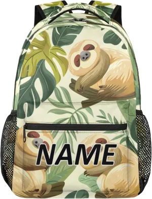 Custom Funny Sloth Backpack with Name Personalized Waterproof Casual Daypack Jungle Cute Sloth Customize Laptop Backpacks for Women Men