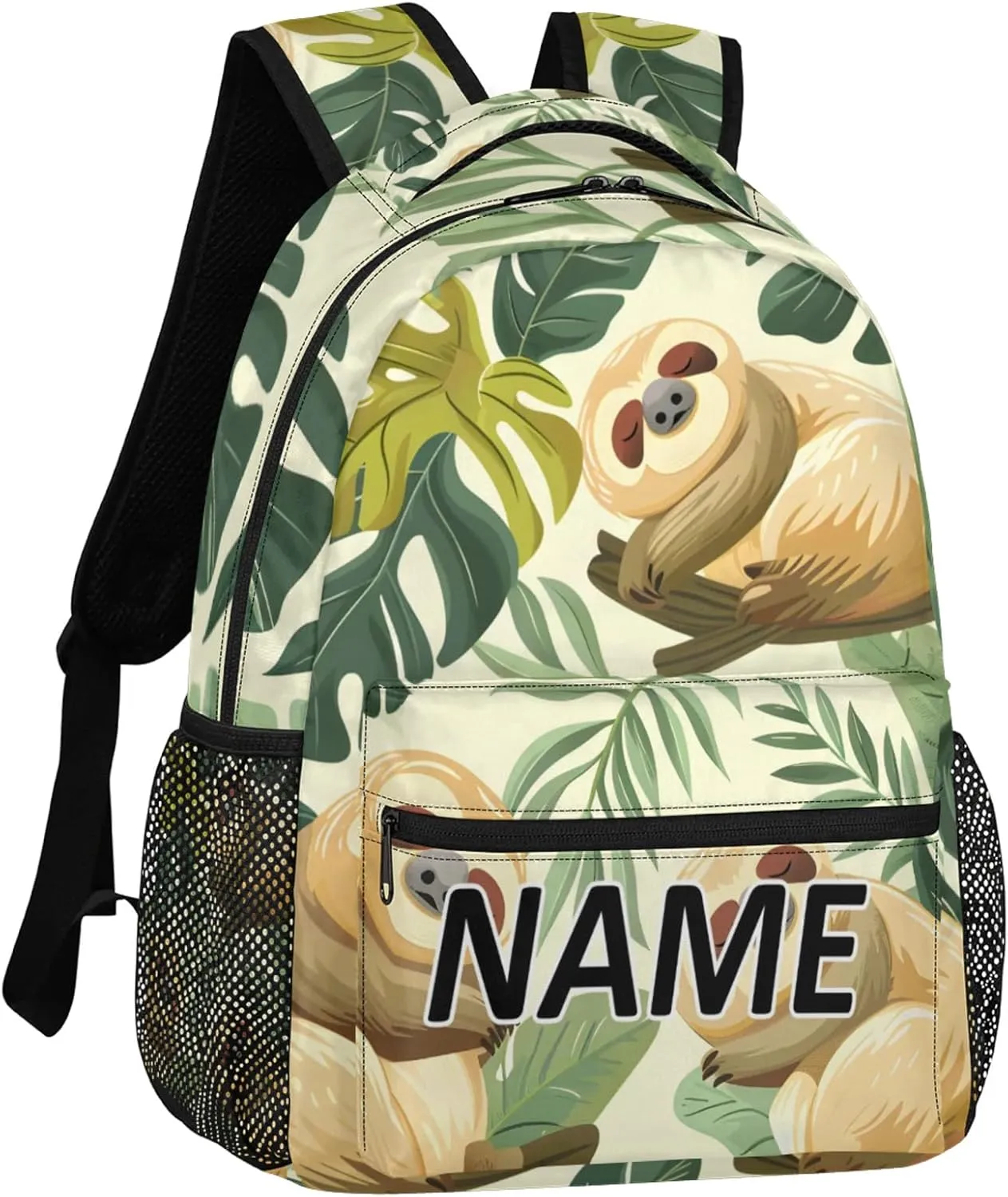 Custom Funny Sloth Backpack with Name Personalized Waterproof Casual Daypack Jungle Cute Sloth Customize Laptop Backpacks for Women Men