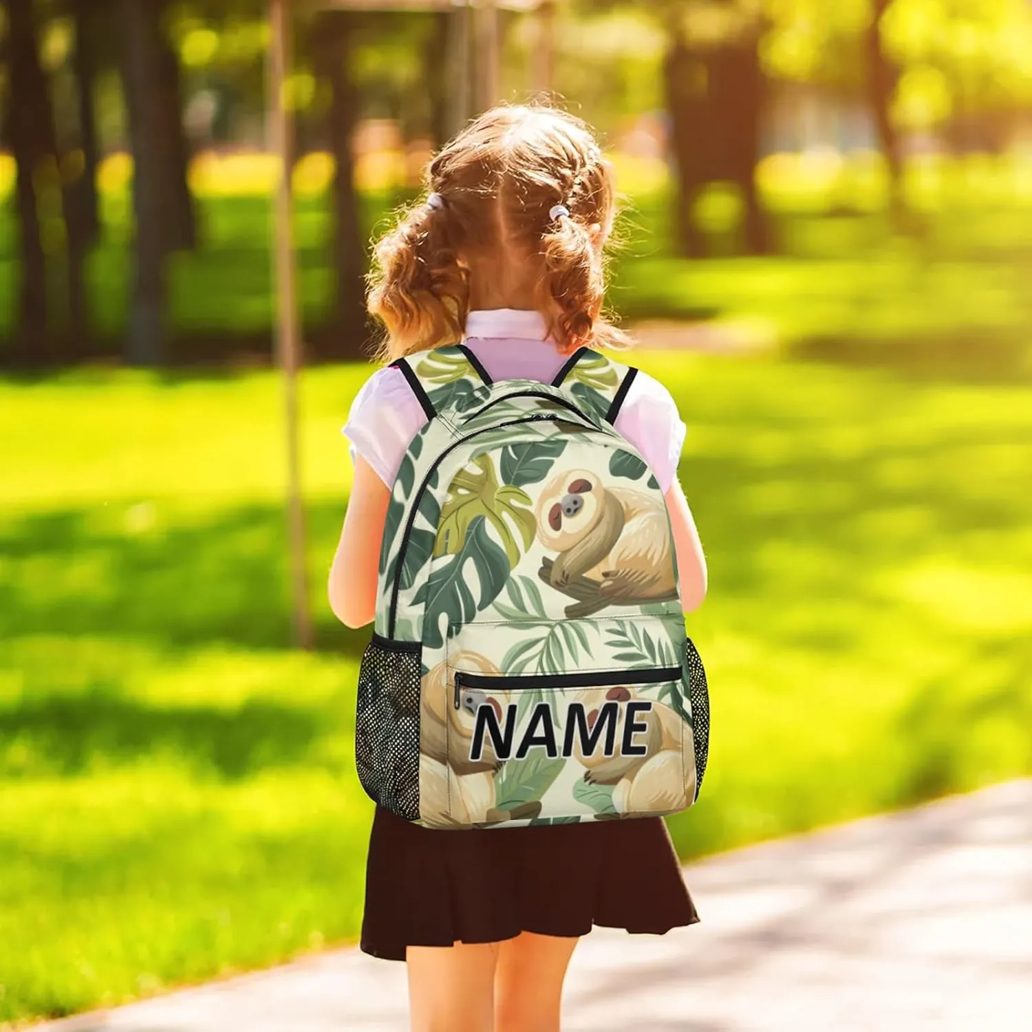 Custom Funny Sloth Backpack with Name Personalized Waterproof Casual Daypack Jungle Cute Sloth Customize Laptop Backpacks for Women Men