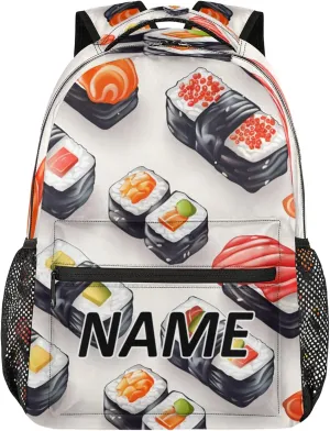 Custom Kawaii Sushi Food Backpack with Name Personalized Waterproof Casual Daypack Cartoon Funny Customize Laptop Backpacks for Women Men