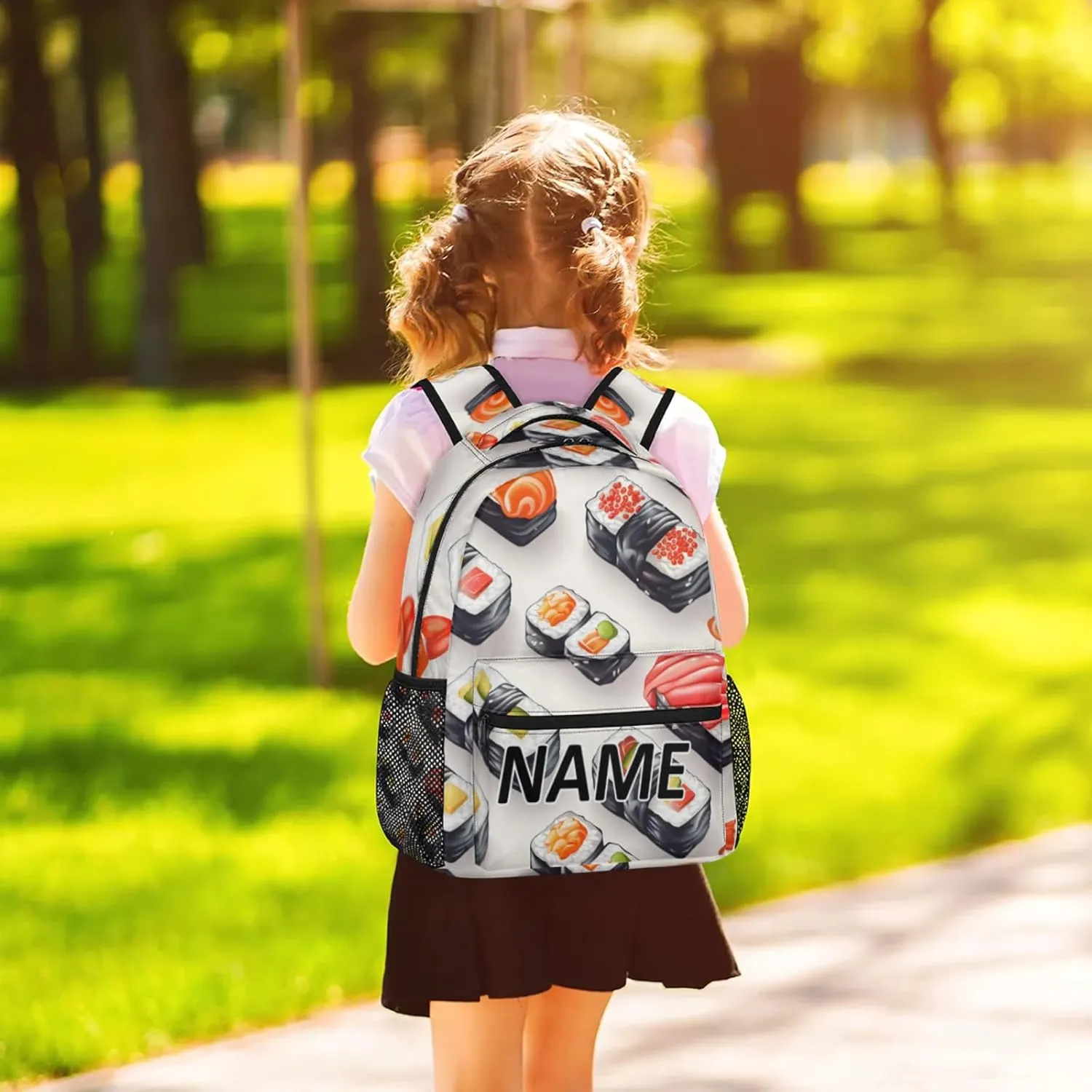 Custom Kawaii Sushi Food Backpack with Name Personalized Waterproof Casual Daypack Cartoon Funny Customize Laptop Backpacks for Women Men