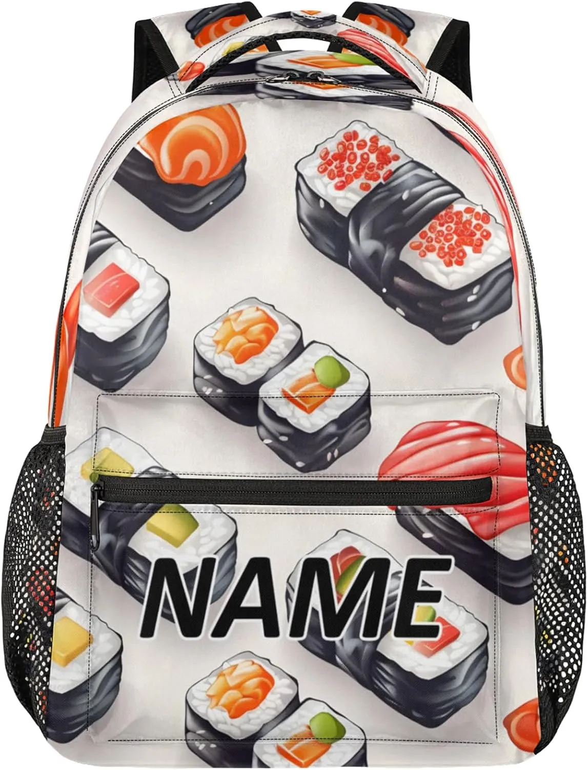 Custom Kawaii Sushi Food Backpack with Name Personalized Waterproof Casual Daypack Cartoon Funny Customize Laptop Backpacks for Women Men