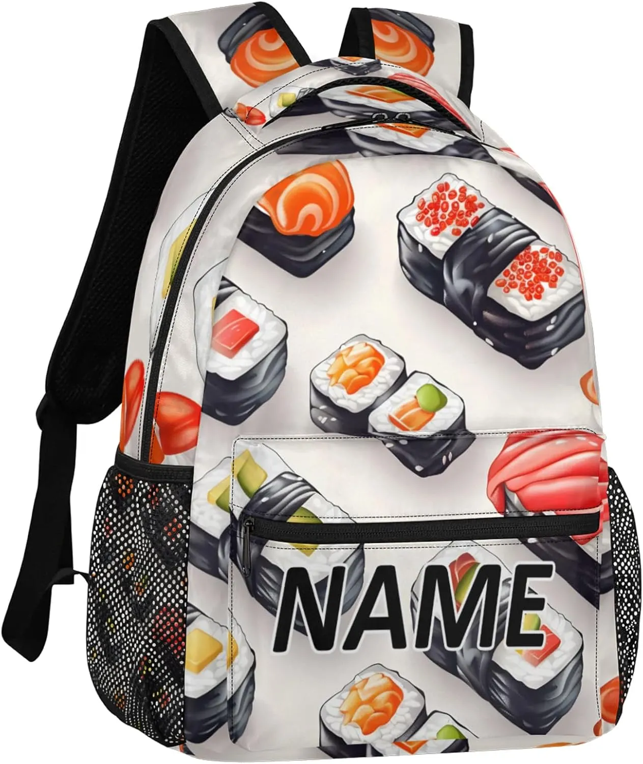 Custom Kawaii Sushi Food Backpack with Name Personalized Waterproof Casual Daypack Cartoon Funny Customize Laptop Backpacks for Women Men