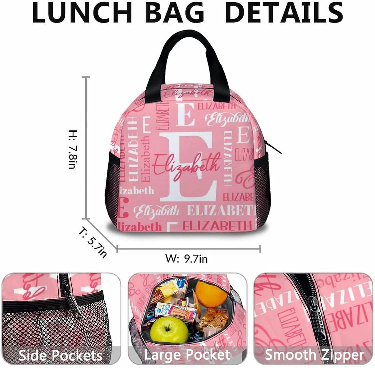 Custom Kids Backpacks, 3 in 1 Girls School Backpack Set for Students, Personalized Pink Bookbag with Lunchbag Matching Combo for Kindergarten Preschool Elementary, Back to School Supplies