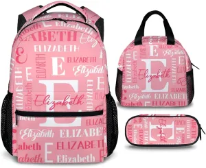 Custom Kids Backpacks, 3 in 1 Girls School Backpack Set for Students, Personalized Pink Bookbag with Lunchbag Matching Combo for Kindergarten Preschool Elementary, Back to School Supplies