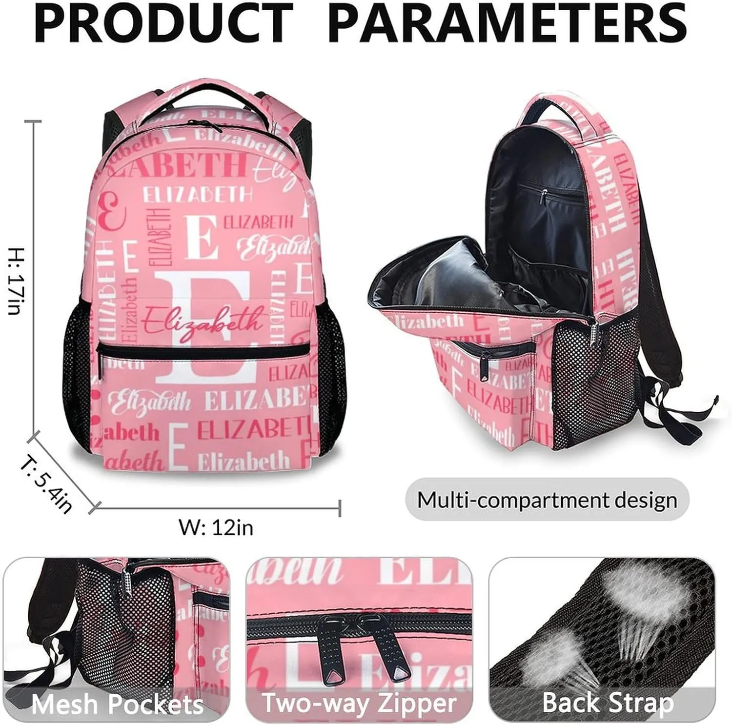Custom Kids Backpacks, 3 in 1 Girls School Backpack Set for Students, Personalized Pink Bookbag with Lunchbag Matching Combo for Kindergarten Preschool Elementary, Back to School Supplies