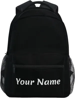 Custom Kids Backpacks for Boys Girls Black Solid Color Personalized Backpack with Name School Backpack Bookbags with Name Tags for Men Women M