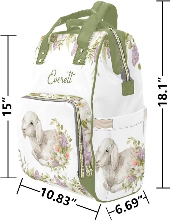 Custom Name Diaper Bag Backpack Spring Greenery Floral Sheep Clear Up Clutter: Big Capacity Waterproof Bag with Extra Compartments