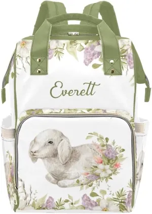 Custom Name Diaper Bag Backpack Spring Greenery Floral Sheep Clear Up Clutter: Big Capacity Waterproof Bag with Extra Compartments