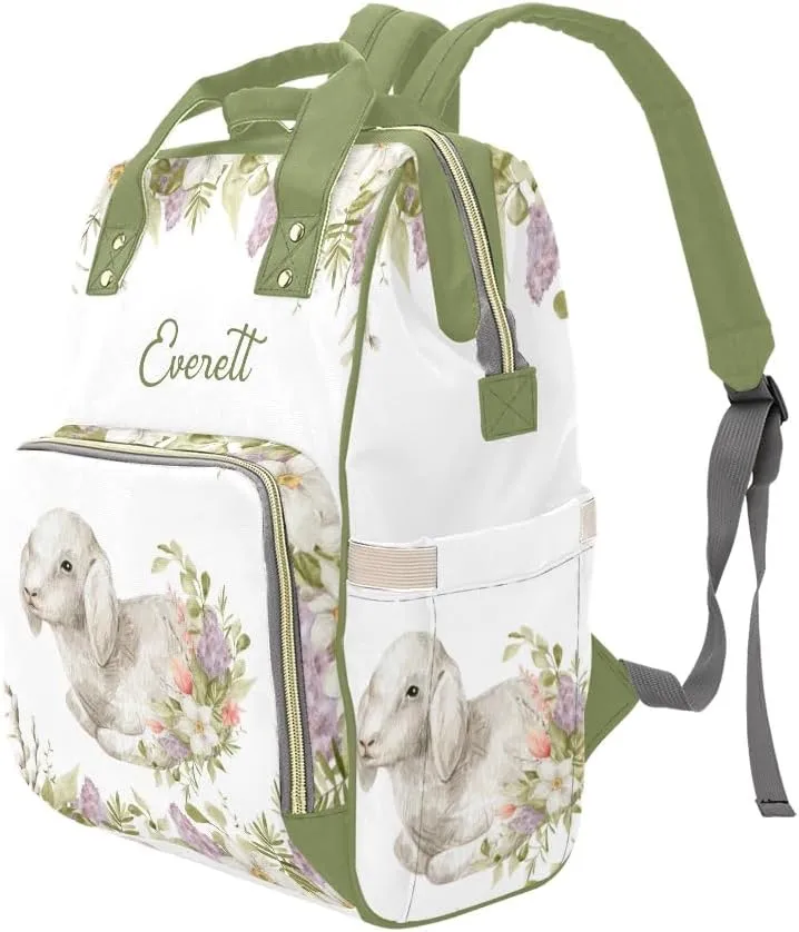 Custom Name Diaper Bag Backpack Spring Greenery Floral Sheep Clear Up Clutter: Big Capacity Waterproof Bag with Extra Compartments