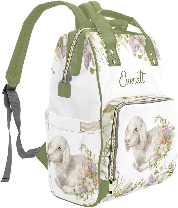 Custom Name Diaper Bag Backpack Spring Greenery Floral Sheep Clear Up Clutter: Big Capacity Waterproof Bag with Extra Compartments