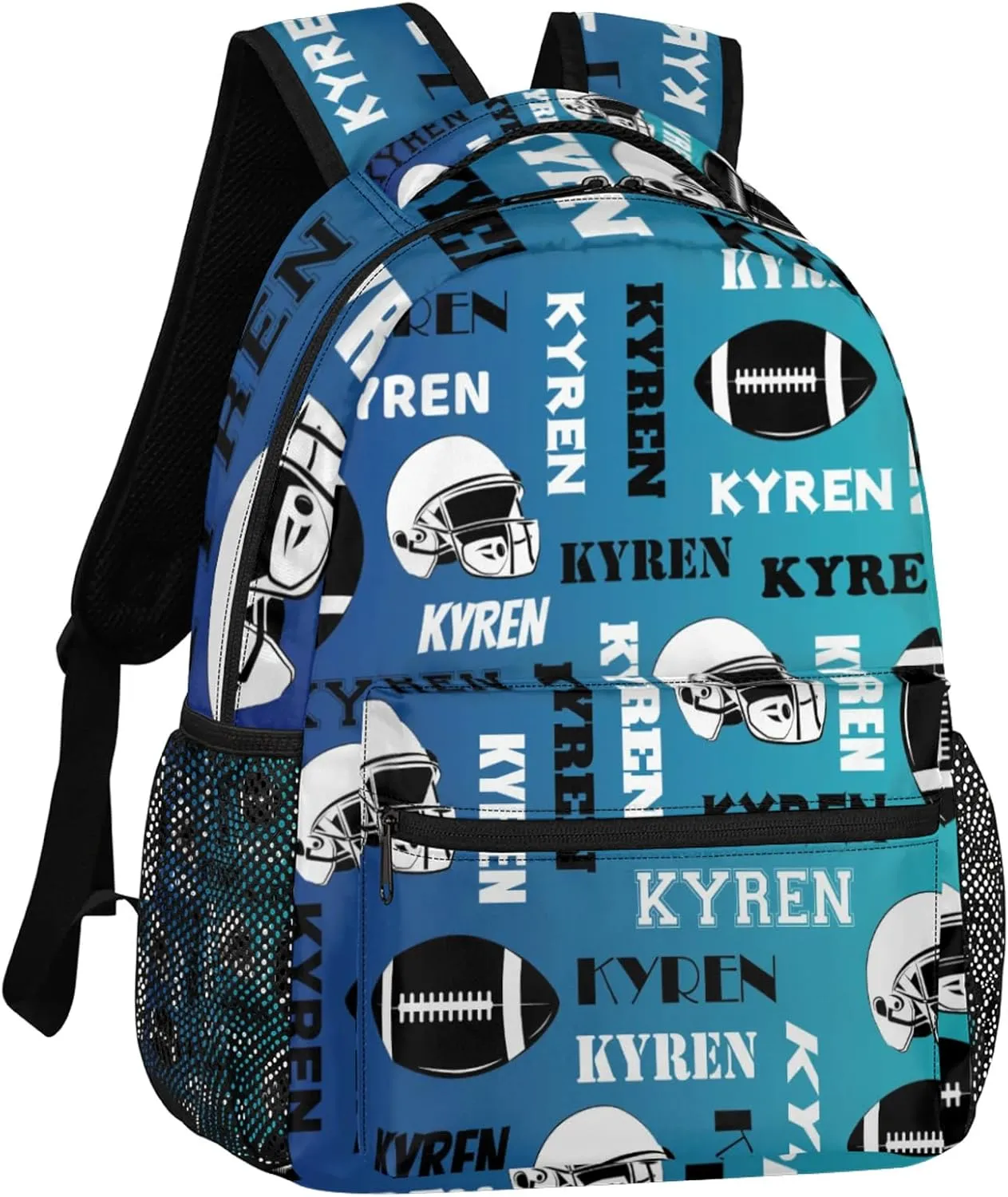 Custom Name Football Backpack for Men Women, Personalized Sports Bag Backpack, Laptop Backpacks Daypack for Travel Camping, Blue