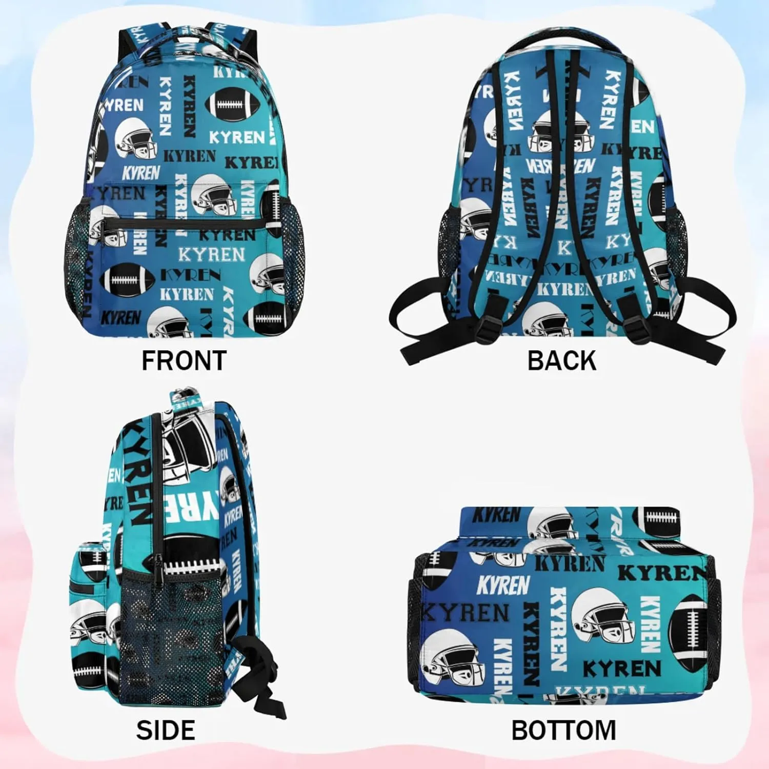 Custom Name Football Backpack for Men Women, Personalized Sports Bag Backpack, Laptop Backpacks Daypack for Travel Camping, Blue