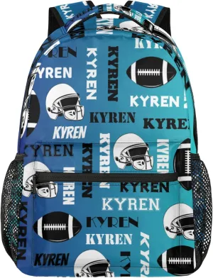 Custom Name Football Backpack for Men Women, Personalized Sports Bag Backpack, Laptop Backpacks Daypack for Travel Camping, Blue