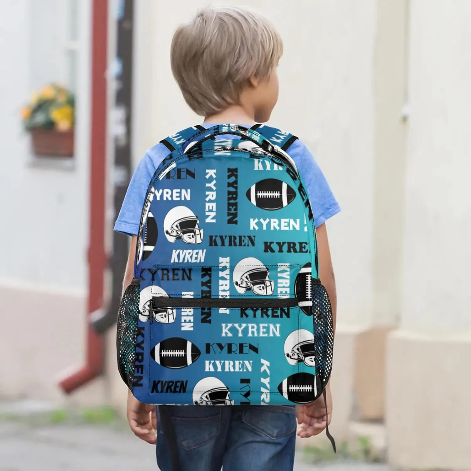 Custom Name Football Backpack for Men Women, Personalized Sports Bag Backpack, Laptop Backpacks Daypack for Travel Camping, Blue