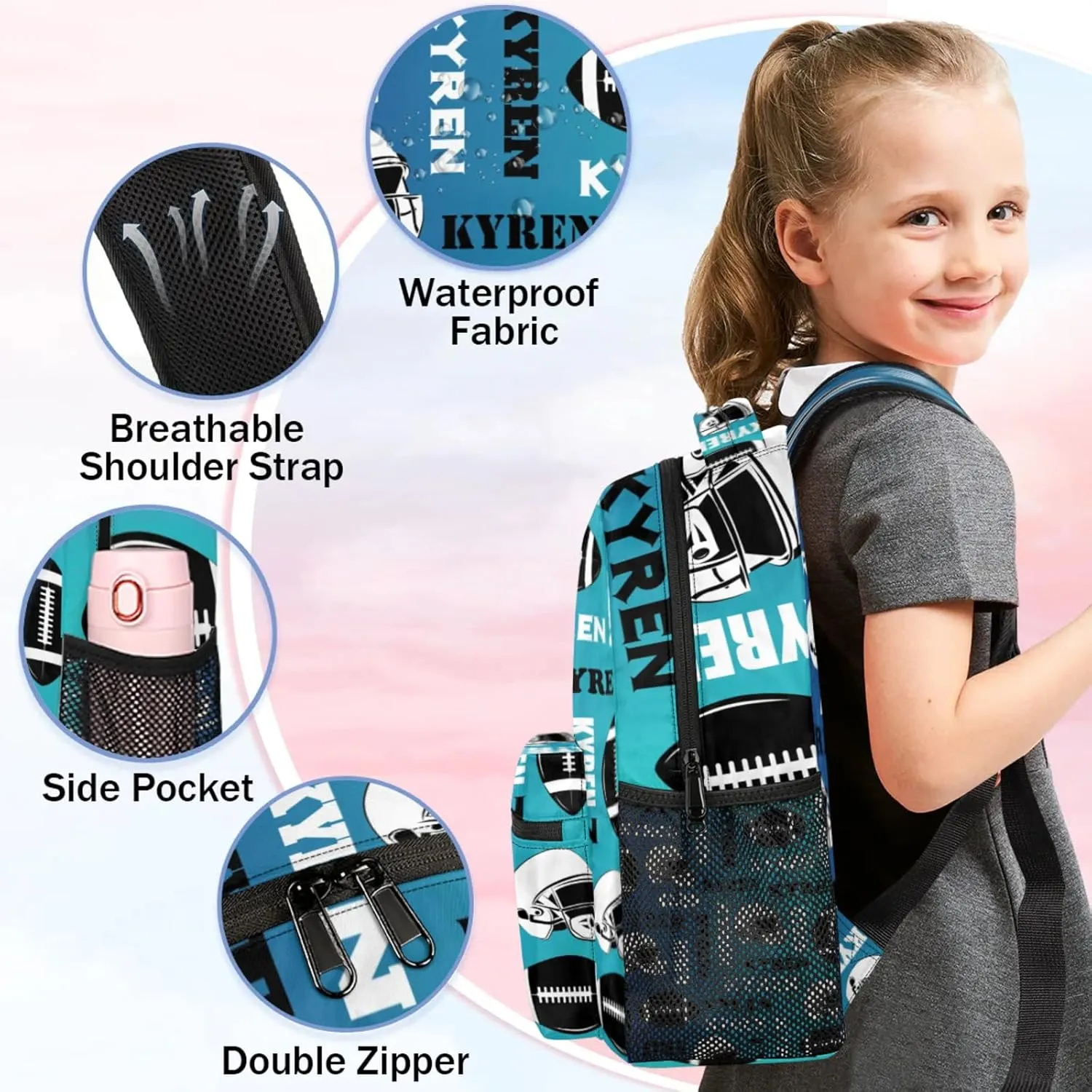 Custom Name Football Backpack for Men Women, Personalized Sports Bag Backpack, Laptop Backpacks Daypack for Travel Camping, Blue