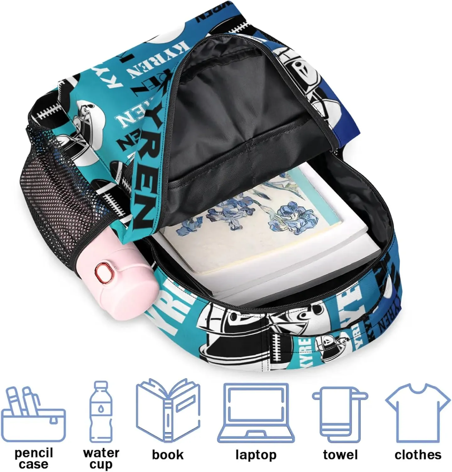 Custom Name Football Backpack for Men Women, Personalized Sports Bag Backpack, Laptop Backpacks Daypack for Travel Camping, Blue