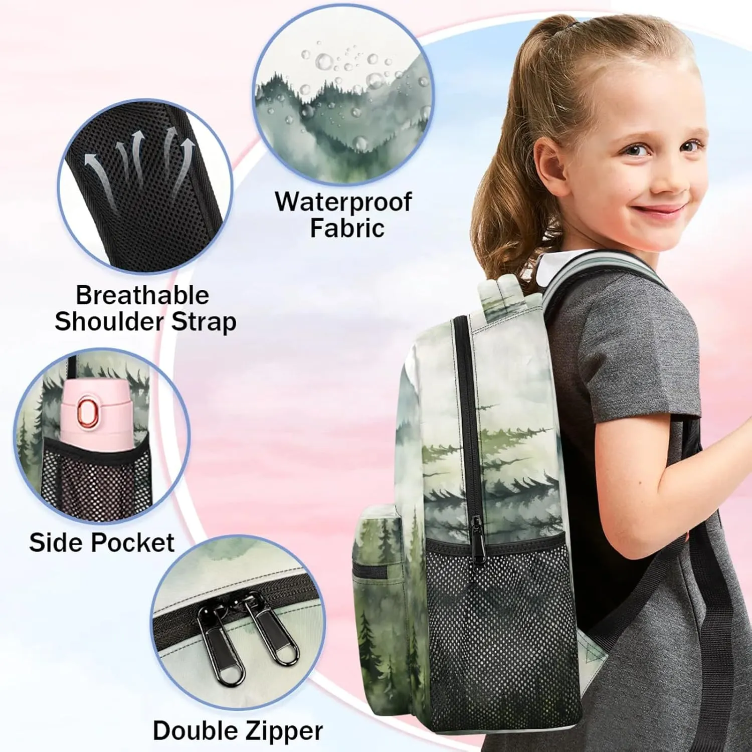 Custom Pine Trees Backpack with Name Personalized Waterproof Casual Daypack Pine Trees Landscape Customize Laptop Backpacks for Women Men