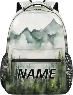 Custom Pine Trees Backpack with Name Personalized Waterproof Casual Daypack Pine Trees Landscape Customize Laptop Backpacks for Women Men