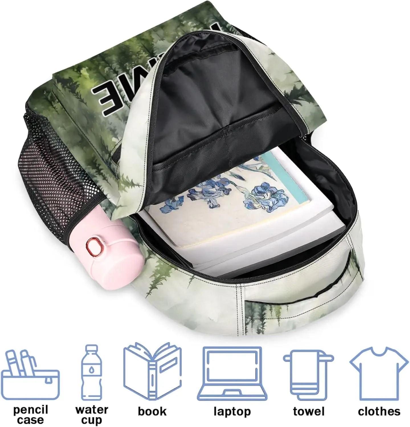 Custom Pine Trees Backpack with Name Personalized Waterproof Casual Daypack Pine Trees Landscape Customize Laptop Backpacks for Women Men