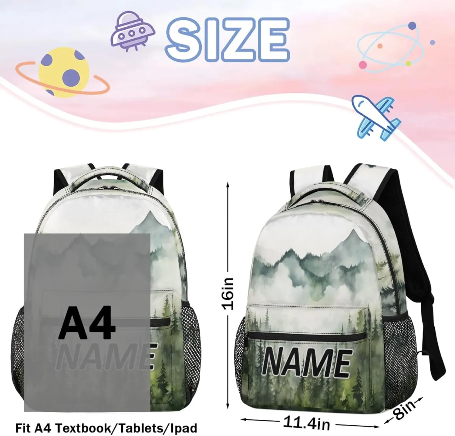 Custom Pine Trees Backpack with Name Personalized Waterproof Casual Daypack Pine Trees Landscape Customize Laptop Backpacks for Women Men
