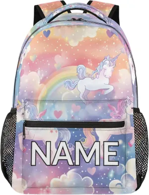 Custom Pink Unicorn Backpack with Name Personalized Waterproof Casual Daypack Fantasy Rainbow Customize Laptop Backpacks for Women Men