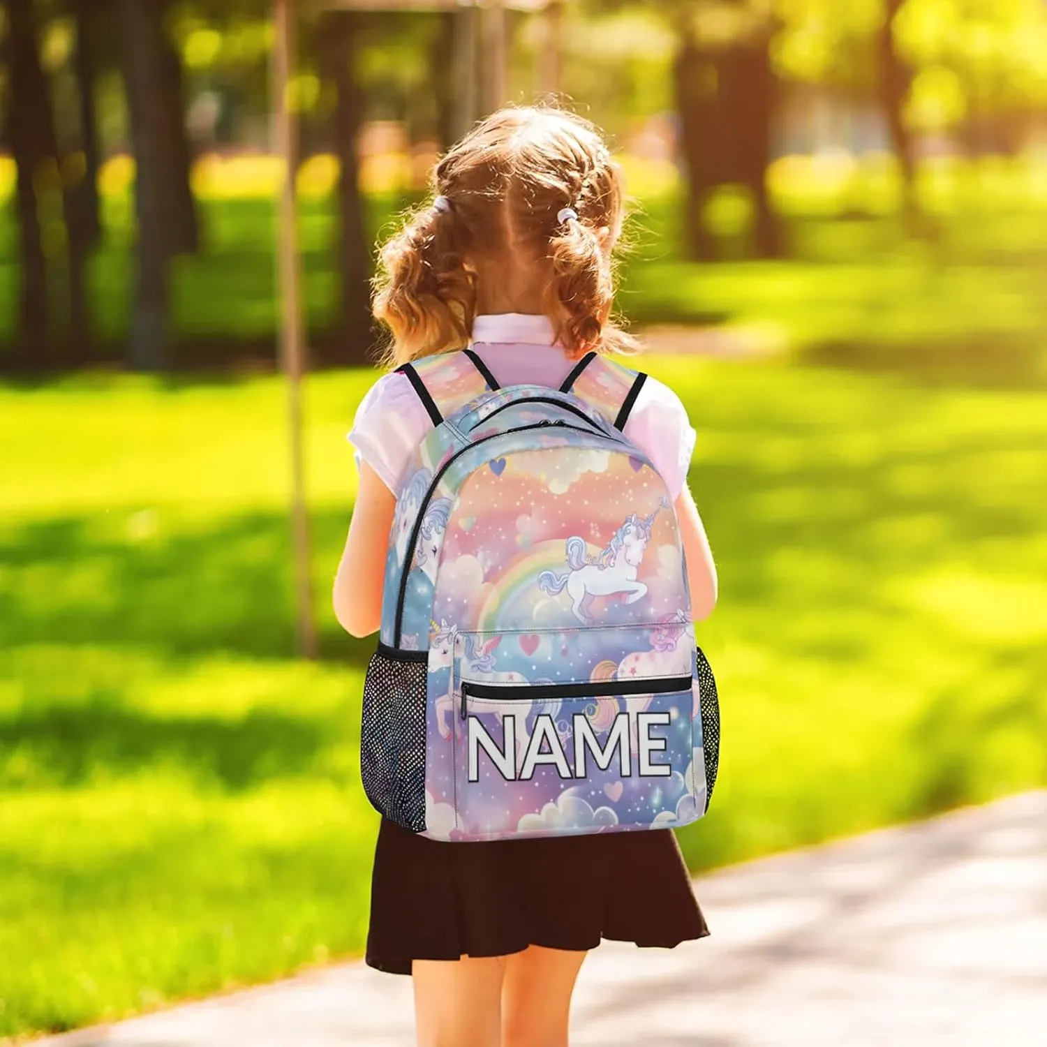Custom Pink Unicorn Backpack with Name Personalized Waterproof Casual Daypack Fantasy Rainbow Customize Laptop Backpacks for Women Men