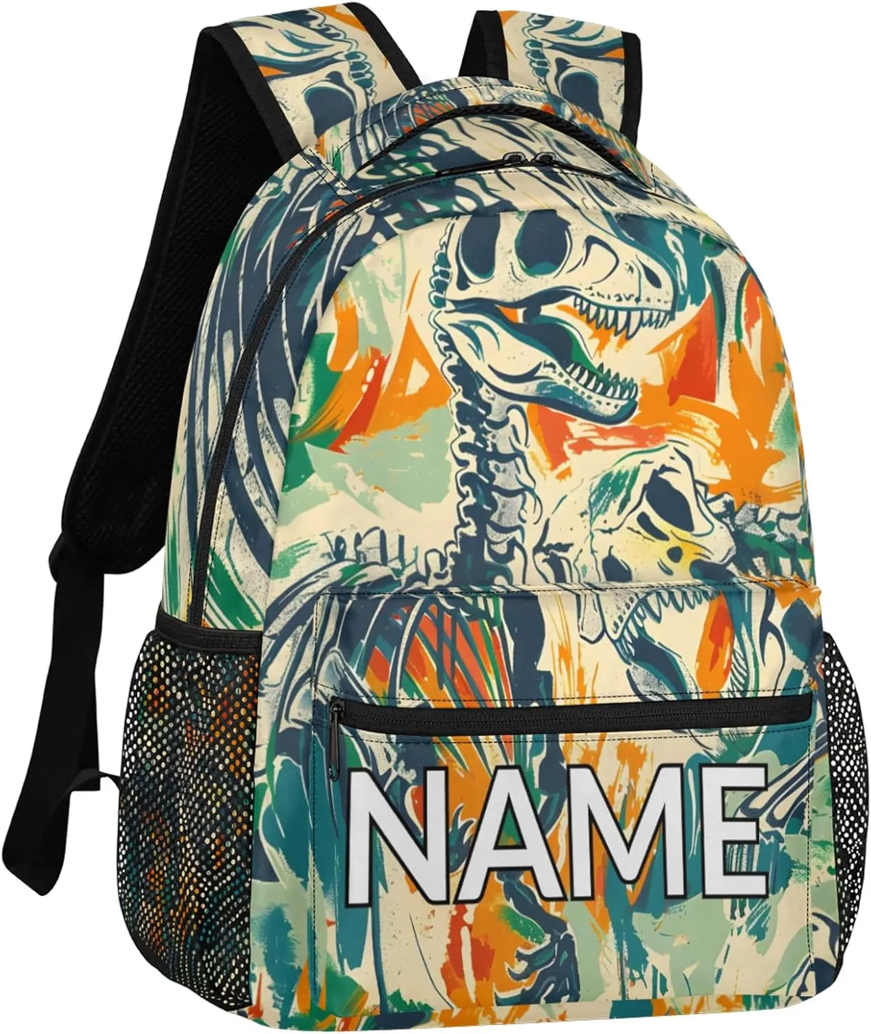 Custom Skeleton Dinosaurs Backpack with Name Personalized Waterproof Casual Daypack Colorful Historic Customize Laptop Backpacks for Women Men